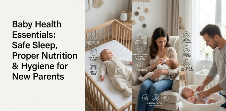 Baby Health Essentials Safe Sleep, Proper Nutrition & Hygiene for New Parents.